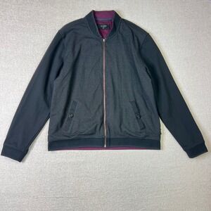 Ted Baker Mens Size 7 XXL Full Zip Micro Dot Bomber Jacket Black Burgundy Luxury